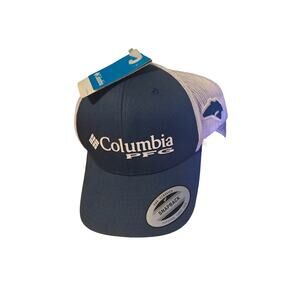 Columbia PFG Fishing Hat Adj Snapback Cap Mesh Trucker Blue/White